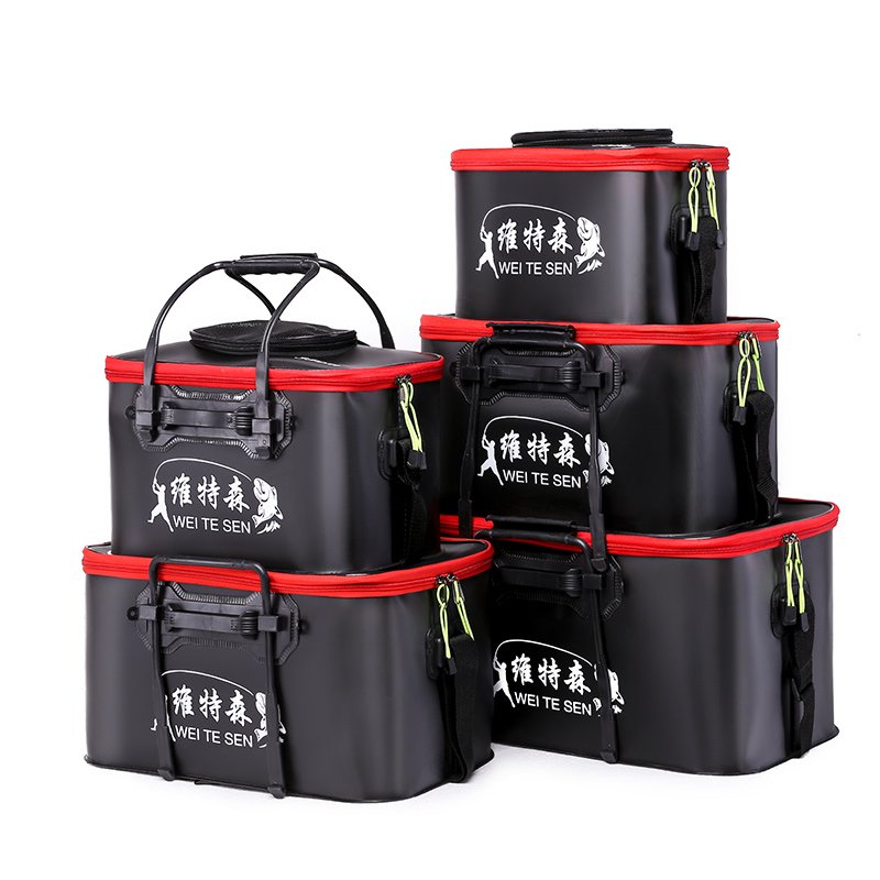 live fish drums, buckets of fish, tank of eva folding, buckets of water, bag of gear for drums